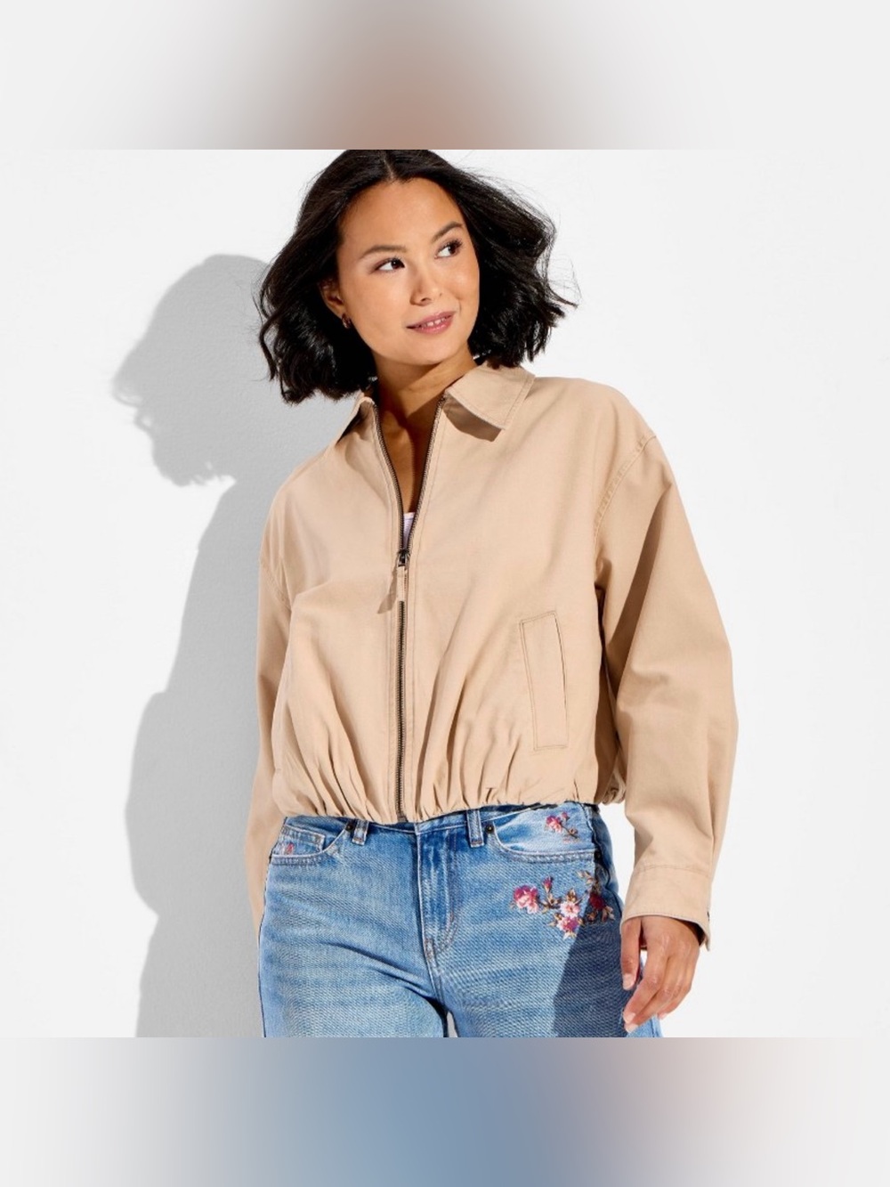 Wild Fable Bubble Hem Tan Canvas Jacket